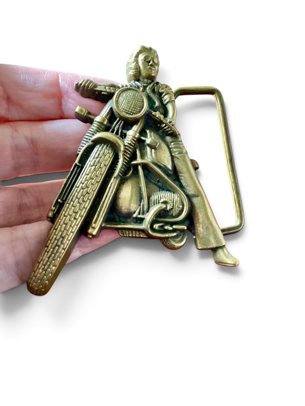 Vintage 1978 Solid Brass Motorcycle Rider Belt Buckle Chopper by Baron Buckles